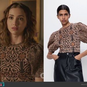 Zara Black and Brown Patterned Blouse